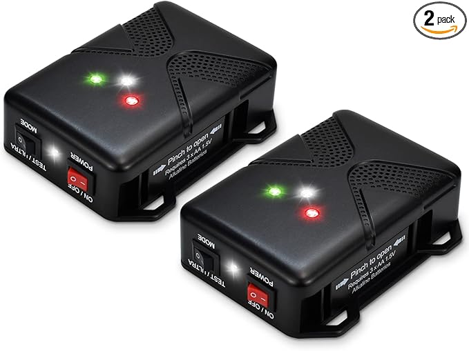 Ultrasonic Rodent Repellent for Car Engine - Battery Powered Under Hood Animal Repeller with Flashing Strobe Light, Keeps Rats and Mice Away from Vehicle, Automobile, Truck, Garage, Attic, Pack of 2