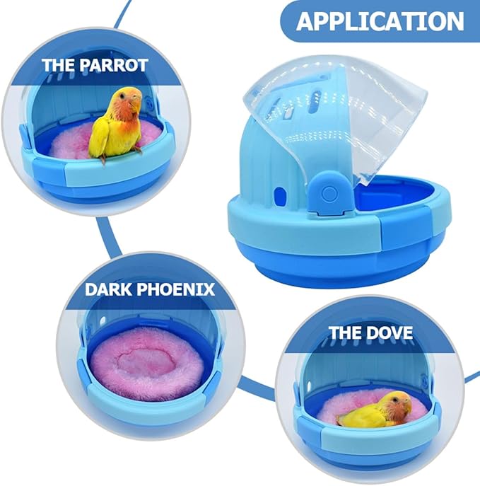 FRCOLOR Handheld Parrot Cage Portable Bird Carrier with Blue Plush Nest Pad Small Travel Cage for Budgerigar Parakeet Pet Birds