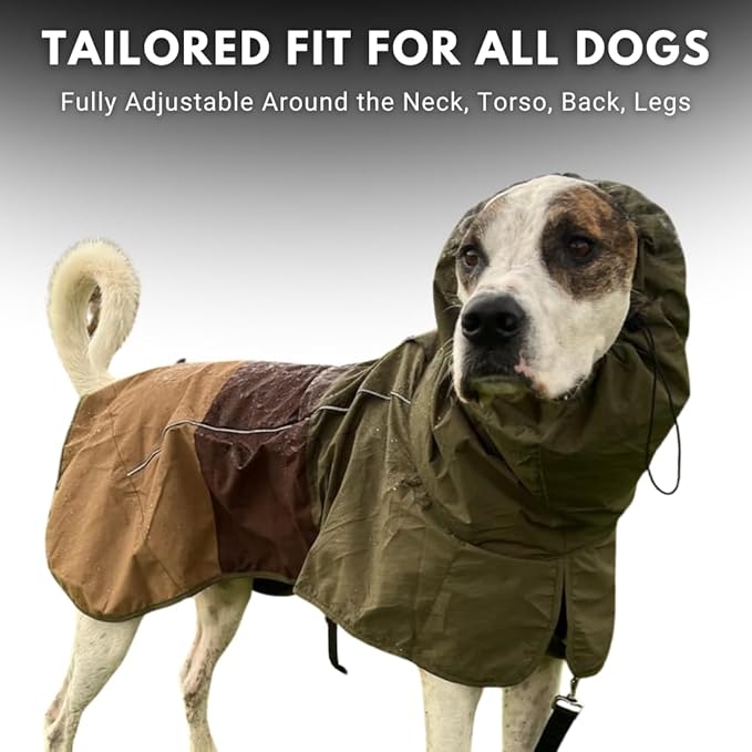 Spark Paws Dog Raincoat, Waterproof Windproof Rain Jacket, for Small Medium Large Extra Large Dogs, Reflective Breathable Full-Body Coverage Dry Suit - Green Brown Tan, M