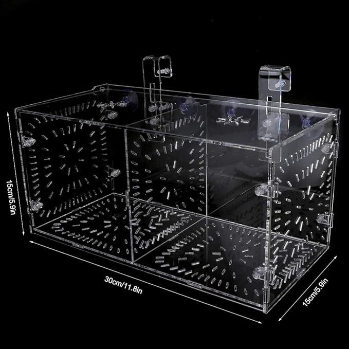 Fish Tank Breeding Box Acrylic Isolation Incubation, Adjustable Height, Transparent - Durable Material, Stable Attachment, Ideal for Aggressive and Sick Fish (30CM*15CM*15CM)