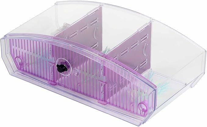Fockety Breeding Fish Tank LED Acrylic, Three Divisions Isolation Box for Small Fishes with Artificial Grass, Water Change Valve and Filter Bubble Head with Activated Carbon (Violet)