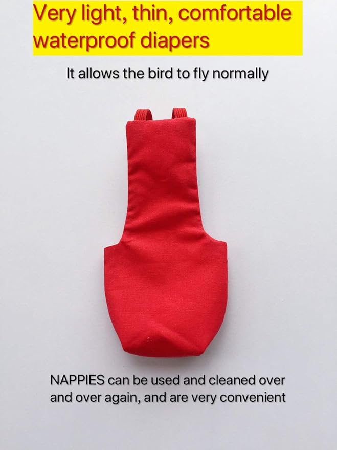 Parrot Diaper Bird Flight Suit, Bird Clothes, Waterproof Lining Pet Bird Supplies (S, Red)
