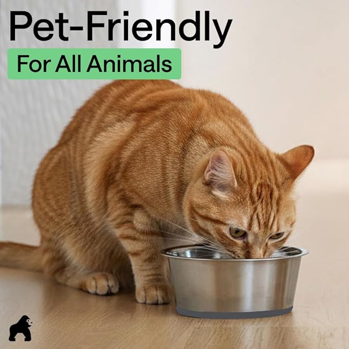 GORILLA GRIP Dog Bowls, Heavy Duty 304 Stainless Steel, Holds 2 Cups Each (16 fl oz) Food and Water Bowl for Feeding Dogs and Cats, Dishwasher Safe, Rust Resistant, BPA Free Rubber Base Set of 2 Gray