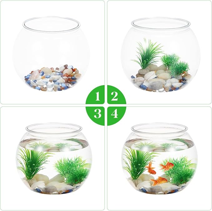 Small Desktop Fish Tank 8.66In Round Clear Plastic Fish Bowl Aquarium for Betta and Aquatic Plants Home Office Garden Decor