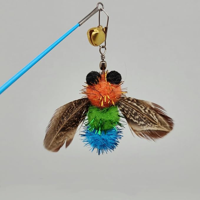 Interactive Cat Toys - 10 PCS Cat Retractable Wand Toy and Feather Toys Refills, Enrichment Toys for Indoor Cats,Kitty Toys on a Stick,Kitten Toy Small Feather Insects