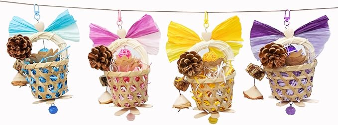 Bird Toys Foraging Shredder Hanging Toys Rope Perch with Bell Parakeet Toy Parrot Swing Climbing Standing Toys Bird Cage Accessories for Conure Cockatiel Budgies Lovebird, Pink