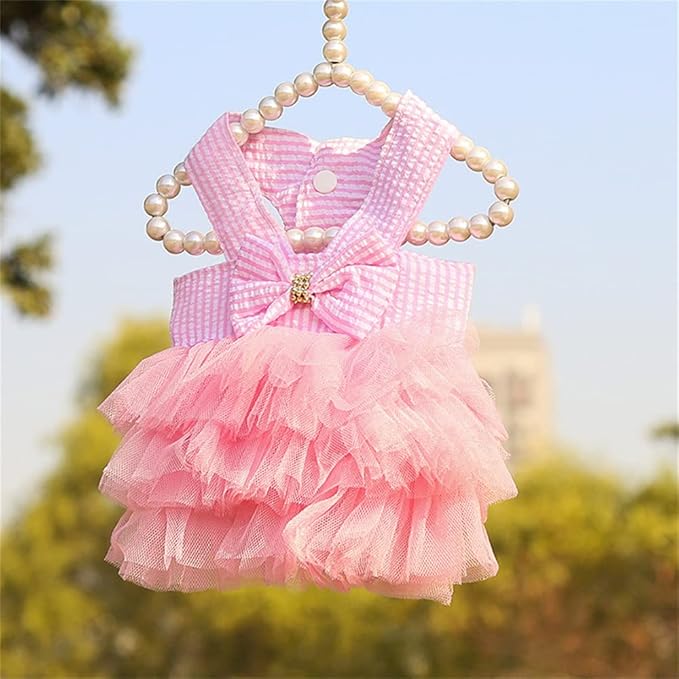 Dog Dresses, Fashion Pet Dog Clothes, Striped Mesh Puppy Dogs Princess Dresses (Pink/Blue/Denim(3pack), X-Small)