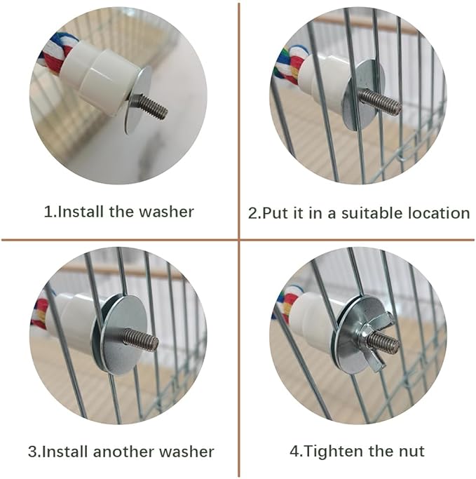 Bendable Fun Climbing Bird Cotton Rope Perch, Colorful Bungee Toy for Parrot, Bird Cage Accessories (31.5'' Metal Nut)