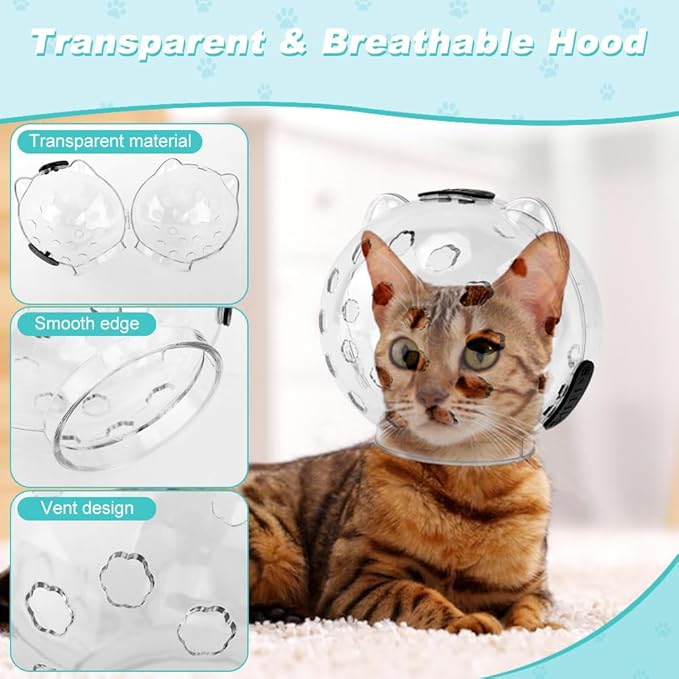 Breathable Cat Muzzle with Anti-Scratch Silicone Boots, Adjustable Transparent Helmet & Grip Socks for Grooming, Vet Visits, and Nail Trimming(Size:M)