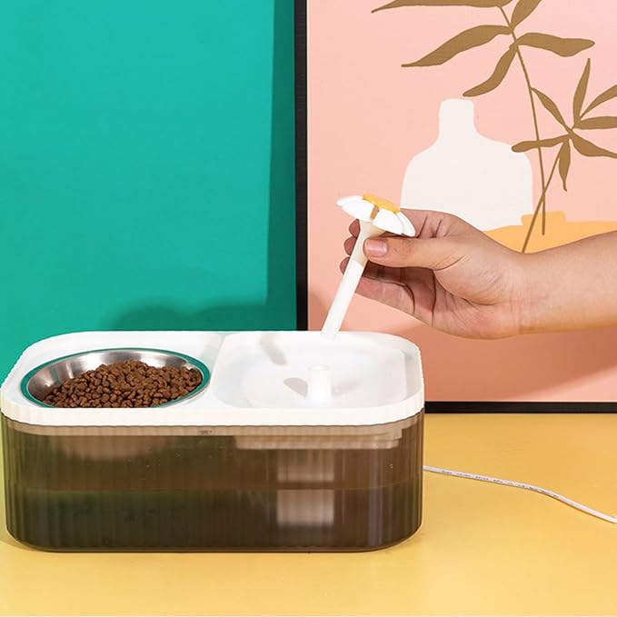 2 in 1 Cat Fountain and Food Bowl, Automatic Pet Water Dispenser, Cat Feeding and Watering Supplies (Filters)