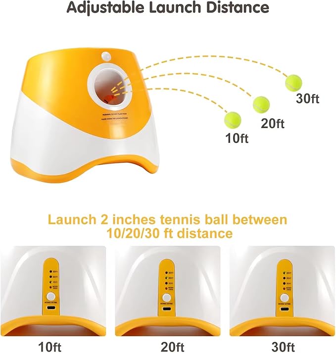 Dog Ball Thrower – Automatic Interactive Pet Tennis Ball Launcher with 6 Balls, USB Charging & Multiple Distance Settings Indoor & Outdoor Training & Play Toy for Small & Medium Dogs (Yellow)