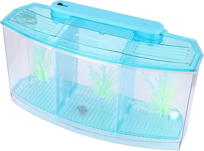 Rengue Fish Breeder Box for Aquarium TripleChamber Fish Breeder Box for Aquarium, Transparent LED Acrylic Small Fishes Breeding Isolation for, Transparent LED Acrylic (Blue)