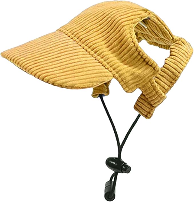 Dog Baseball Cap, Dog Cat Summer Beach Visor Hat with Ear Holes, Adjustable Puppy Sunbonnet Headdress (Yellow, Small)