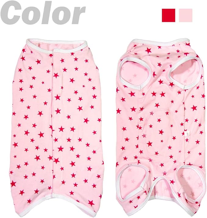 Dog’s Recovery Suit Post Surgery Shirt for Puppy, Wound Protective Clothes for Little Animals(Pink Stars-s)