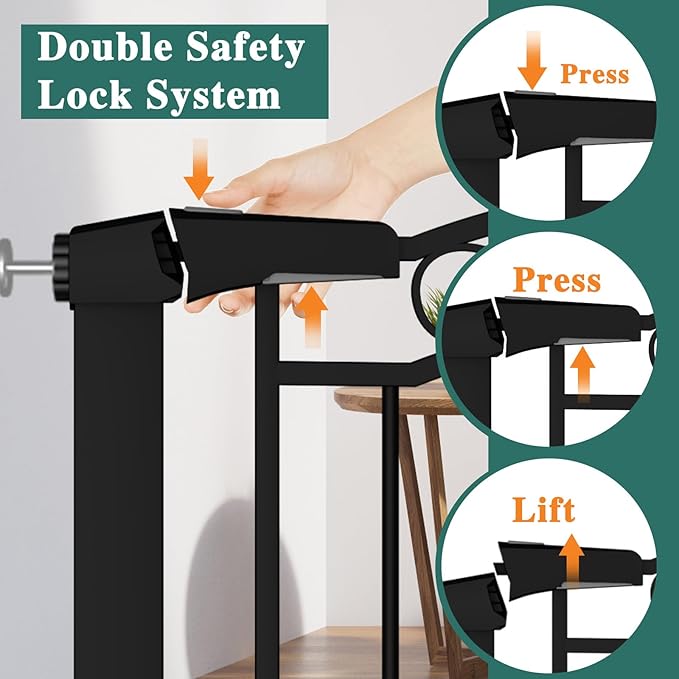 Fairy Baby 65.4"-68.1" Extra Wide Baby Gate with Door, 66 67 68 Inches Walk THR Baby Gates for Stairs Pressure Mounted no Drill, Indoor Tension Metal Child Pet Dog Safety Gate for Kids, Black