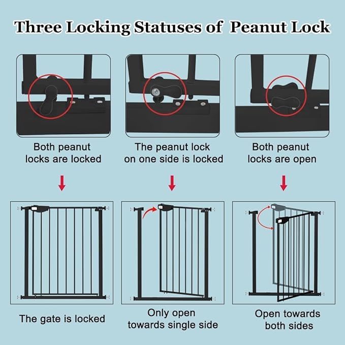 WAOWAO Triple Lock Baby Gate Extra Wide 81.49-86.22" Pressure Mounted Walk Through Swing Auto Close Safety Black Metal Dog Pet Puppy for Stairs,Doorways