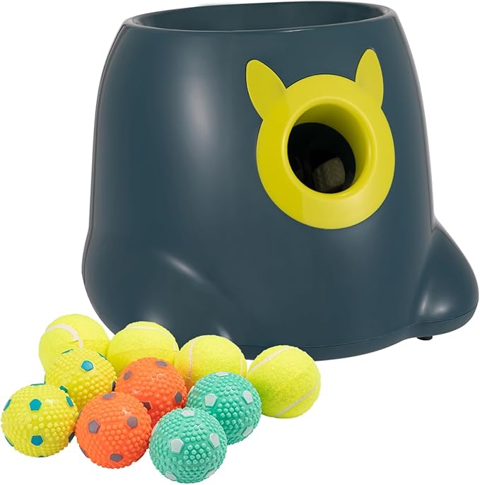 Automatic Ball Launcher for Dogs, Dog Fetch Ball Thrower Launcher, 3 Adjustable Distances, Interactive Pet Self Playing for Small Dogs and Puppies with 10 Balls (2 inches)