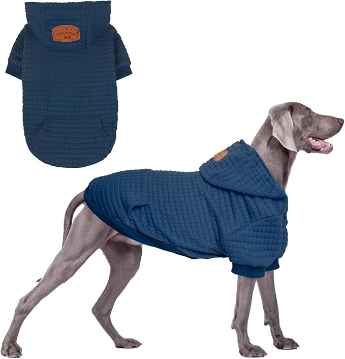 BEAUTYZOO Dog Sweaters for Large Dogs Girls Boys, Warm Winter Dog Hoodie Sweatshirt with Pocket & Leash Hole,Soft Waffle-Like Laminated Cotton Pet Clothes for Big Breeds Indoor Outdoor Cold Weather