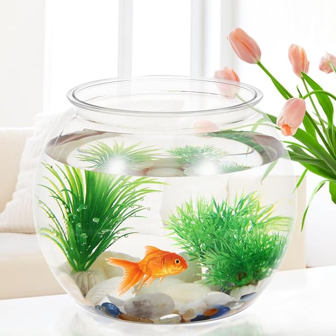 PRETYZOOM Small Plastic Fish Bowl, Clear Round Fish Tank for Betta, Goldfish, Unbreakable Desktop Aquarium, Ornament or Sweet Treats Holder for Home, Office