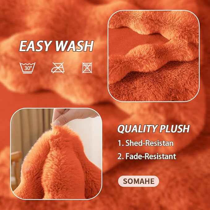 Self-Warming Cat Blanket for Indoor Cats & Small Dogs, Dual-Side Sherpa Plush Throw, Anti-Static Shared Couch Mat for Crate & Travel, Machine Washable No Shrink, 28x22 Inch Orange