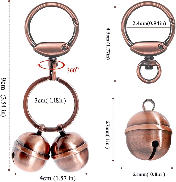 Copper Dog Bells for Collars with Quick-Release Clasp - Audible Safety Trackers for Medium to Large Dogs, Outdoor Collar Accessories(Glossy Copper+Copper, 2-Pack)