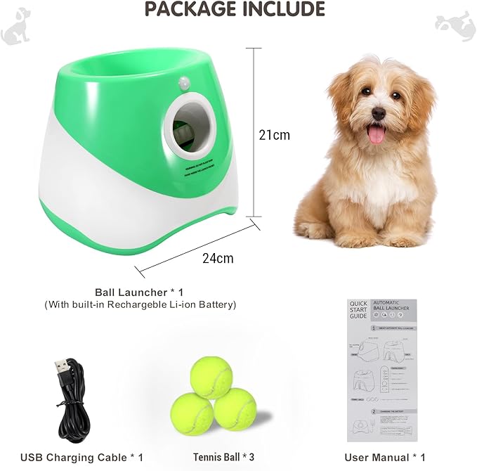 Automatic Dog Ball Thrower with 3 Interactive Tennis Balls, Electric Pet Dog Ball Launcher Interactive Dog Toy,Adjustable Distance Settings for Indoor and Outdoor Play (Light