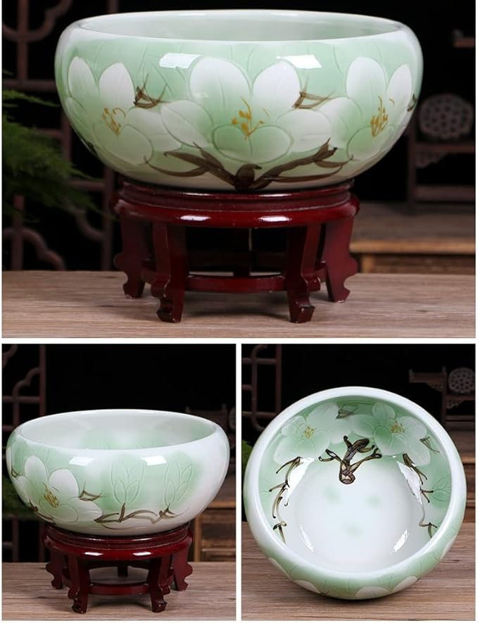 Fish Tabk Ceramic Goldfish Bowl Fish Tank Living Room Home Desktop Fish Culture Cylinder Feng Shui Lucky Fish Bowl Cool Fish Tank(A,50CM)