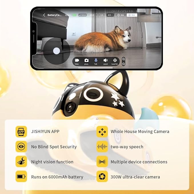 Camera for pet Home Security Camera Wireless Camera for 1080P Video with Self Charging, 2 Way Talk, Wireless APP Remote Control Baby Monitor The Dog Camera(Orange)