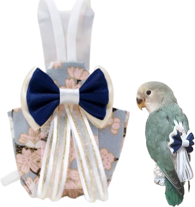 Bird Diaper Cockatiel Clothes Flight Suite, Reusable Parrot Nappy with Waterproof Inner Layer, Cute Pigeon Pants Urine Wet Suit Costume for Conure Macaw (Grey,XS)