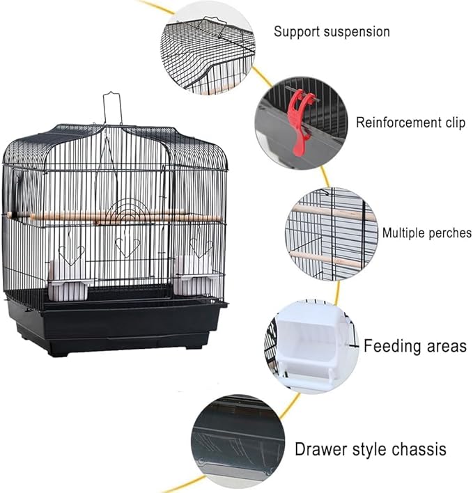 20.5 in Portable Travel Bird Cage with Handle, Metal Parrot Cage with Standing Pole, Food Container and Wooden Perch, Birdcages for Lovebirds Cockatiels Small Parrots Canaries