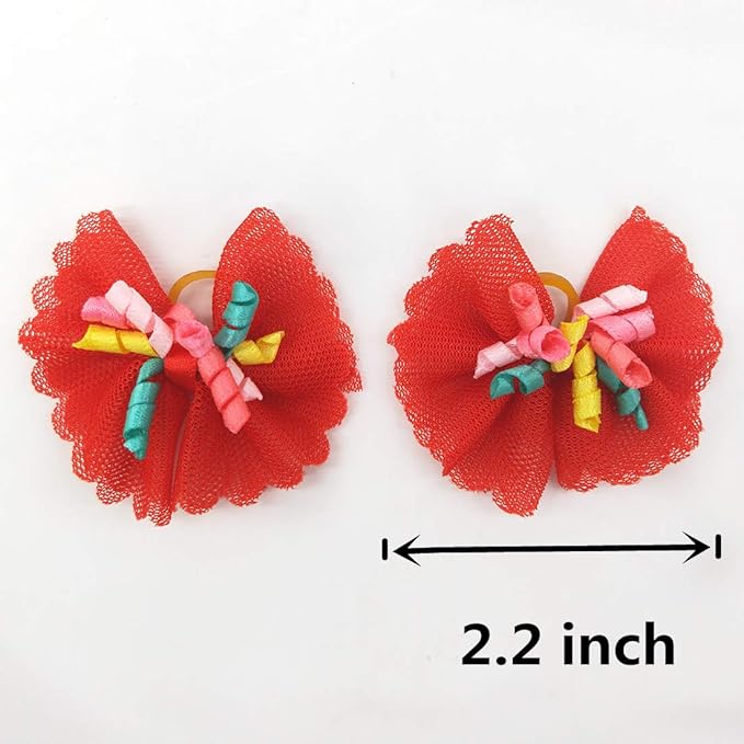 Sufermoe 32 Pcs Multicolored Dog Hair Bows with Rubber Bands, Hair Grooming Top Knots Pet Hair Accessories for Pet Cat Dog