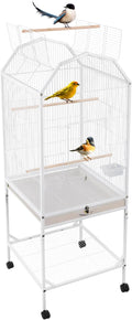 Bird Cage with Wheels, Open Top Breeding Cage Wrought Iron Flight Cage with Rolling Stand, Removable Tray & Feeding Bowls for Parrots, Canaries, Lovebirds Finches, 18" L x 18" W x 54" H