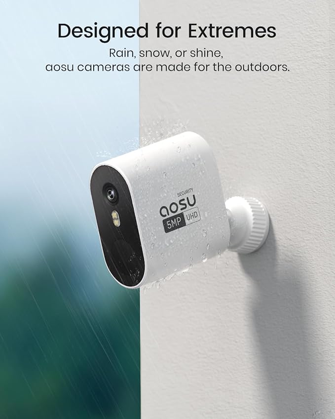 aosu 3K/5MP Security Cameras Outdoor Wireless Home Surveillance System, Solar Powered, 166° Ultra-Wide-Angle, Color Night Vision, Spotlight & Siren, Motion Alert, Easy Setup, No Monthly Fee, 4-Cam-Kit