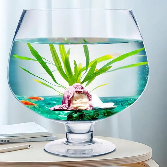POPETPOP Transparent Multi-Function Betta Tank Decorative Desktop Aquarium for Plants Vase for Home Office Decor Unique Design