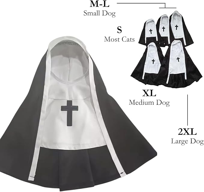 Pet Cat/Dog Nun Costume Clothing- Cute Funny Sister Habit Dress Outfit for Halloween Christmas Festival Cosplay Party (Small)