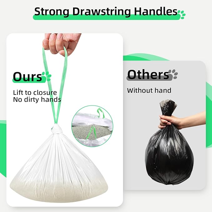 200 Count Waste Drawer Liners Bags Compatible with Litter Box Robot 4/5/3, Thick Self-cleaning Cat Litter Box Liners refill with Drawstring Heavy Duty 10-12 Gallons of Capacity