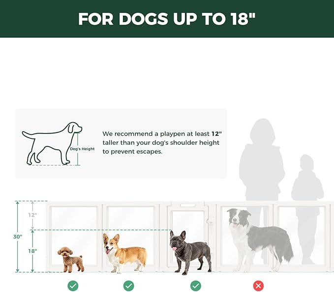 FXW AuraSpace Acrylic Indoor Dog Playpen for Small and Medium Dogs, 30 Inch, 8 Panels, White