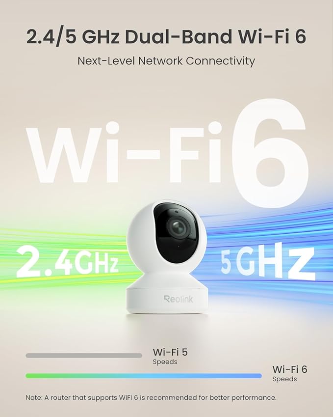 REOLINK Smart 4K UHD Pan & Tilt Dual-Band Wi-Fi 6 Indoor Security Camera with 3X Optical Zoom, Auto-Tracking, People/Pet Detection, Crying Sound Detection, Privacy Mode, and Bluetooth Setup, E1 Zoom