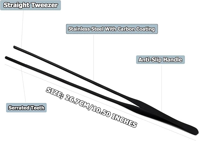 G.S Aquarium Tweezers Long Reptiles Feeding Tongs for Aquatic Plants Spider Snakes Lizards (10.6" Straight)