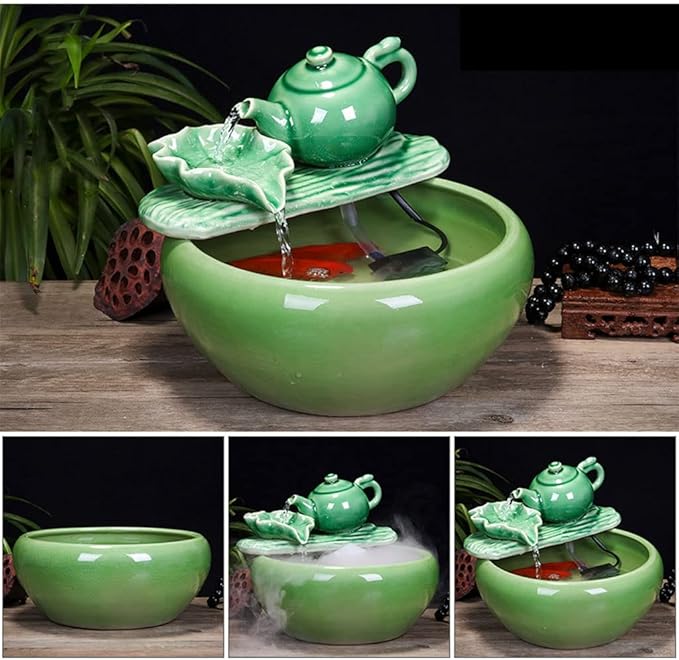 Fish Tabk Aquarium Fish Tankchinese Style Ceramic Flow Water Fountain Office Living Room Table Top Fish Culture Bowl Aquarium Starter Kits Cool Fish Tank(A,31cm)