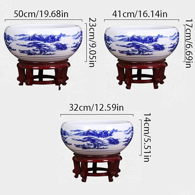 Aquarium Aquarium Fish Tank Blue and White Ceramic Goldfish Bowl Home Living Room Office Desktop Fish Culture Bowl Aquarium Starter Kits Fish Tank Decorations (Color : A, Size : 50CM)
