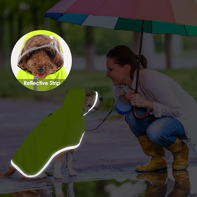 Lukovee Dog Raincoat, Adjustable Dog Rain Jacket with Clear Hooded Double Layer for Large Medium Small Dogs Puppies, Waterproof Rain Coat Poncho with Reflective Storage Pocket & Rim (Green, S)