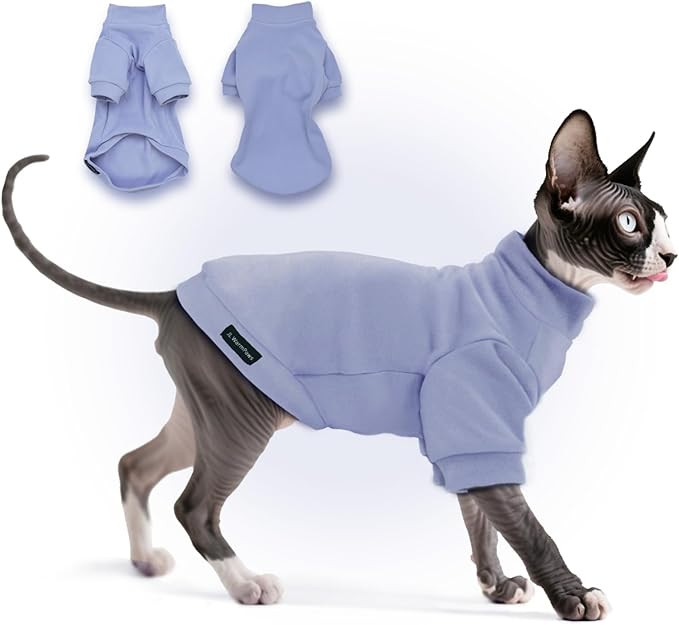 Fleece Sphynx Cat Clothes Soft Hairless Cat Clothes Pullover Cat Sweater for Chihuahua All Season Light and Warm Kitten Cloth for Cats Only Puppy Clothes Small Dog Sweater (Purple, Large)