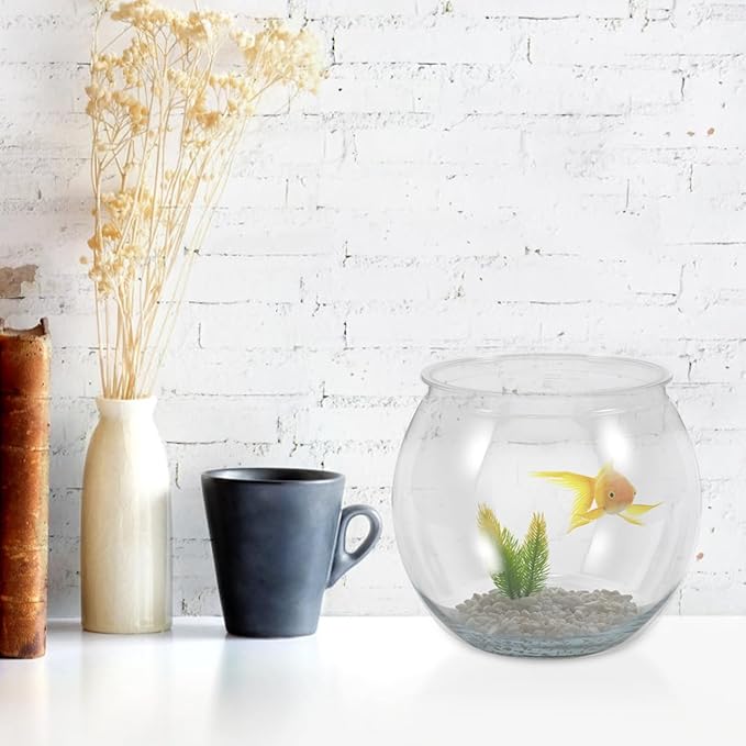 balacoo Transparent Fish Bowl Small Round Aquarium Plastic Fish Tank for Betta Goldfish Turtle Reptile Habitat Home Office Decor 6.49X6.49X5.31In