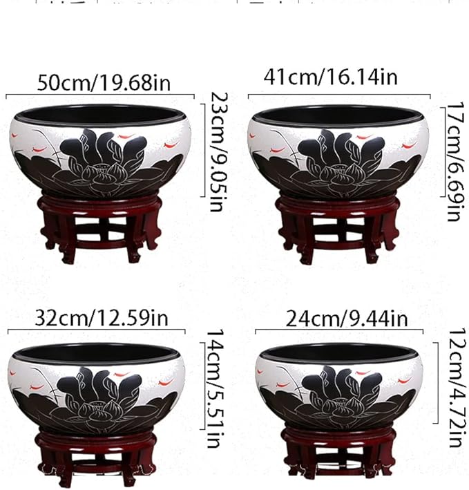 Fish Tank Aquarium Fish Tankchinese Style Ceramic Goldfish Bowl Home Living Room Office Desktop Fish Culture Bowl Aquarium Starter Kits Fish Tank Decor(A,41CM)