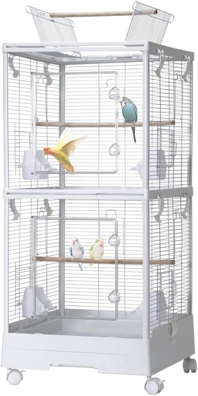 Bird Cage 40'' Open Play Top Bird Cage 3 in 1 Bird Carrier for Parakeets, Canaries, Lovebirds, Small Quaker with 360° Wheels
