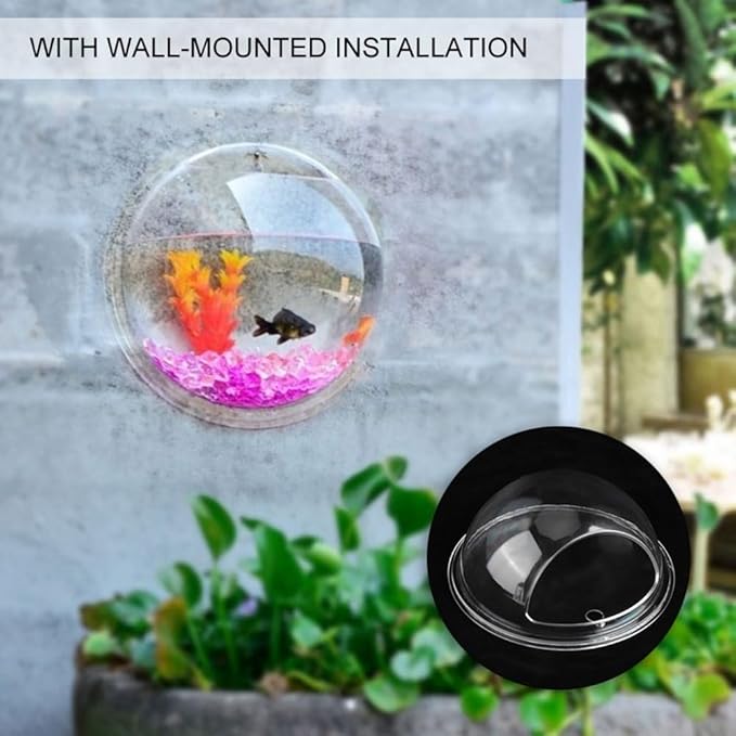 5.9 Inch Transparent Acrylic Wall Mounted Fish Bowl Space-Saving Leak-Proof Hanging Aquarium for Small Fish Plants Home Office Decoration