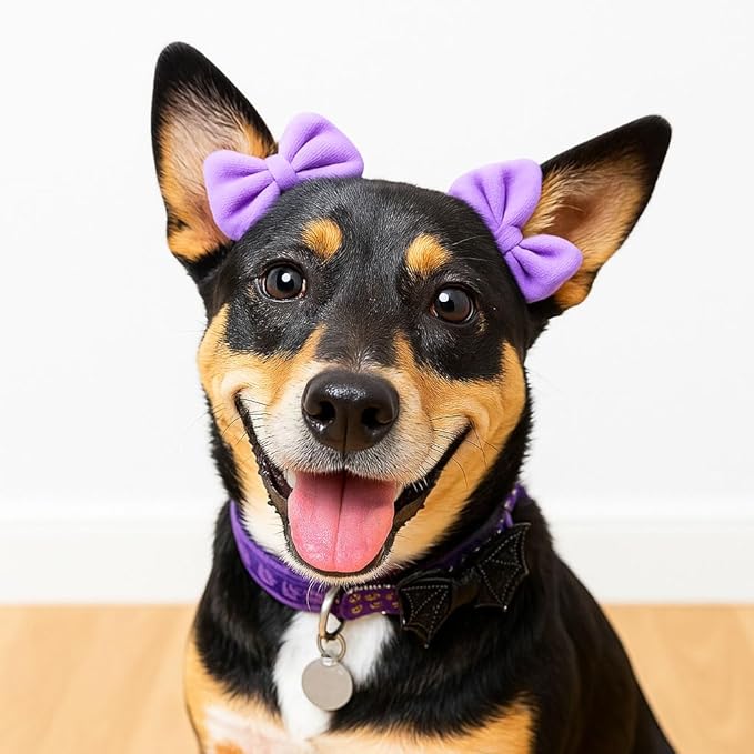 Double Bow Dog Headband 3 Pack, Elastic Doggie Headbands for Small & Medium Dogs, Puppy Bow Hair Accessories for Grooming, Photos, Parties & Holidays
