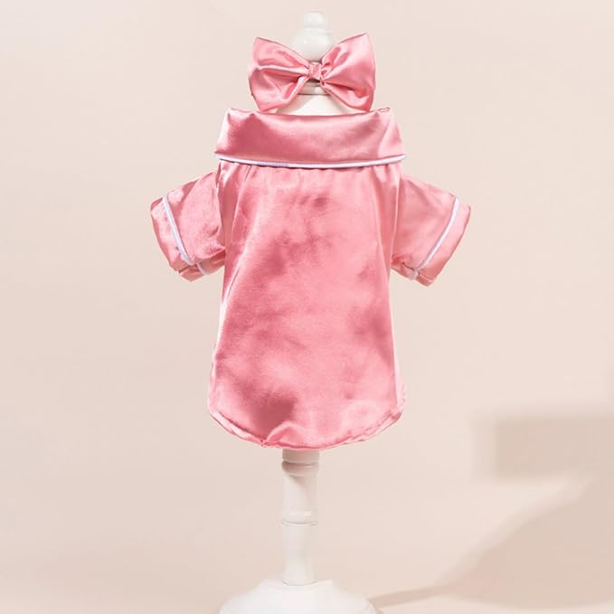 Cat Puppy Costume Elegant Satin Pajamas with Bow Headband 2PCs Set Pet Sleepwear Cute Pet Outfit Cosplay Partywear Photoshoots (Pink Set,X-Large)