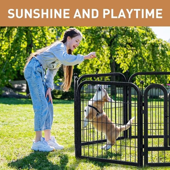 Metal Dog Playpen, 40 Inch Height 8 Panels, Ideal Dog Fence for Large/Medium/Small Dogs Indoor & Outdoor Bliss, Perfect Dog Pen for Camping, Yard, and RV | Black-Silver